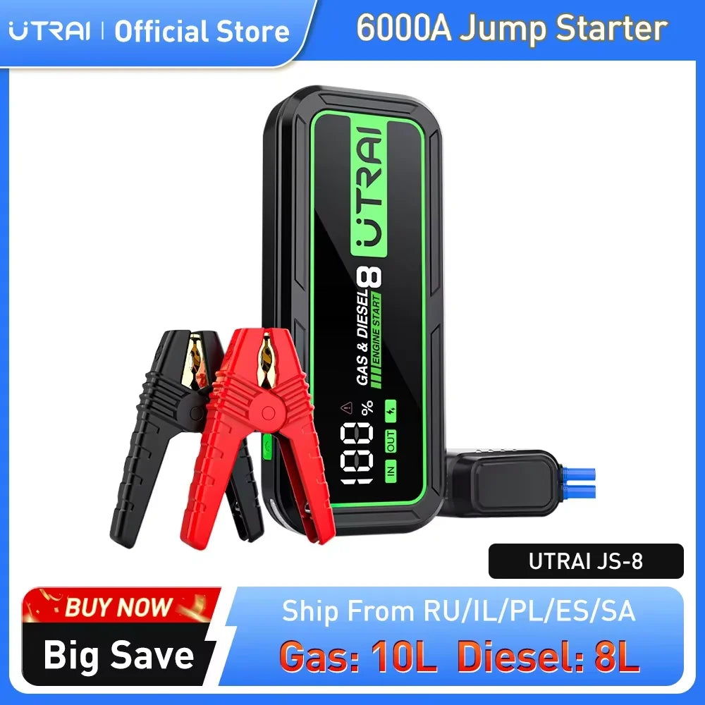 UTRAI  20000mAh Car Jump Starter Power Bank 6000A Car Booster Auto Emergency Starting Device Jump Start for Petrol Diesel