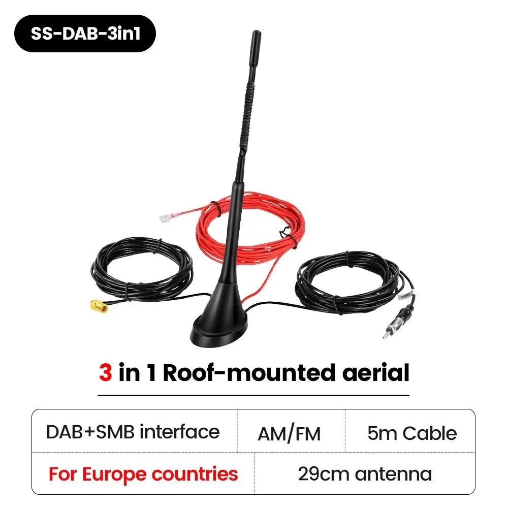 DAB Auto Radio Aerial Amplified Roof Mount Rod Antenna AM/FM Din SMA Male Connector 5m Cable for JVC Kenwood Pioneer Receiver