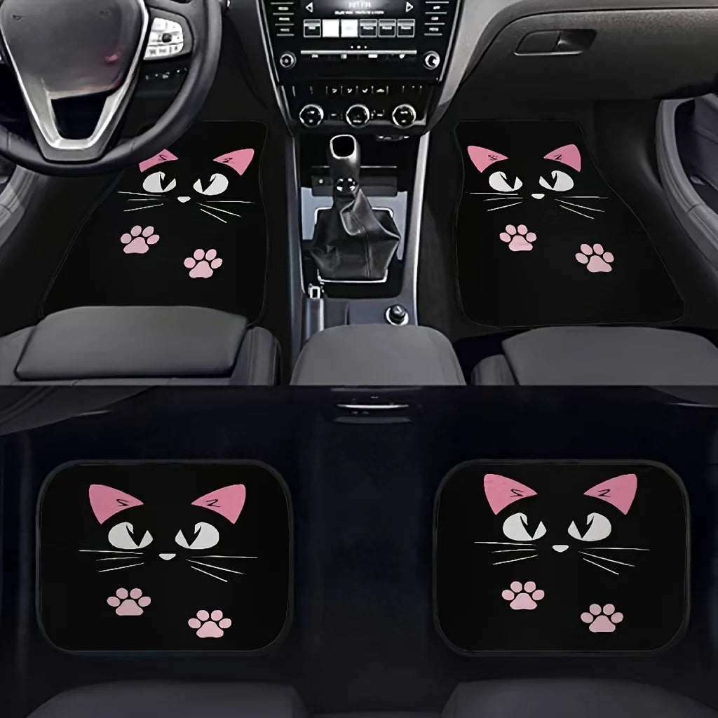 2/4pcs Car Anti-skid Mats,Car Carpets,Cute Cartoon Cat Printed Car Floor Mats,Suitable for The Front and Rear Seats of Most Cars