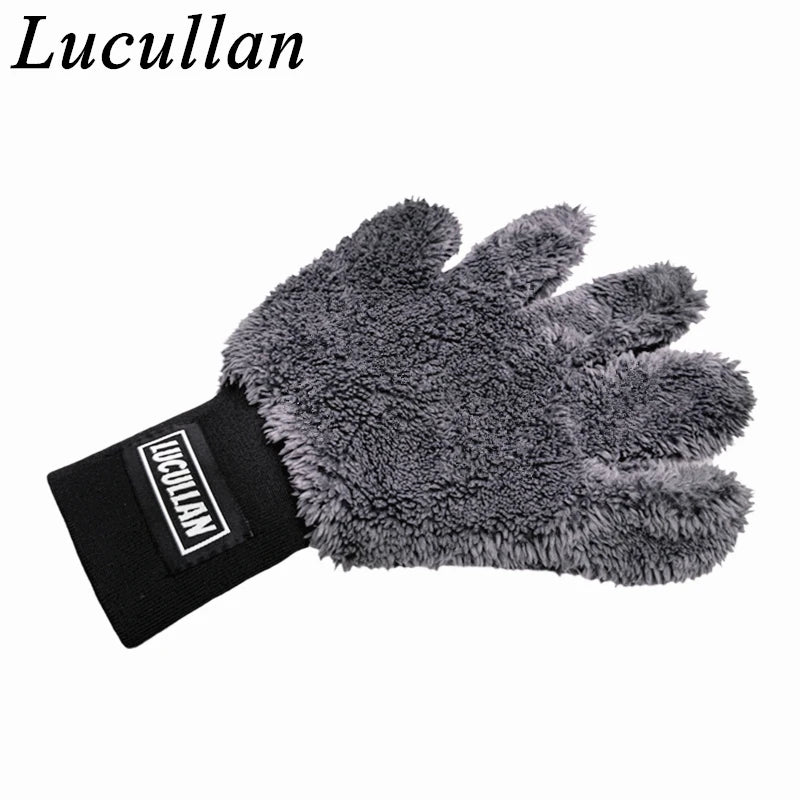 Lucullan Double Side Microfiber 5 Finger Mitt Super Soft Scratch Free Flexibility Conforms To Any Shape