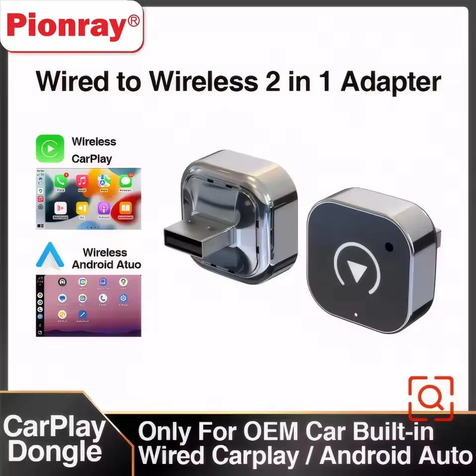 Pionray 2-in-1 Wireless CarPlay And Android Auto Adapter AI Smart Box Universal Compatibility for All Cars