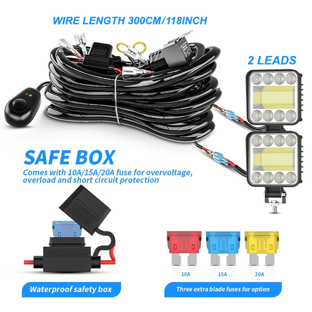 Loom Cable Kit 3M 12V 24V 40A with Fuse Box Wiring Harness Relay Car LED Light Bar Wire for Auto Driving Offroad LED Work Lamp