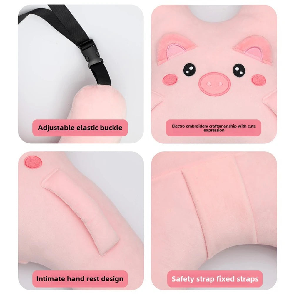 Kid Car Neck Pillow with Seat Belt Cute Cartoon Pillow Comfortable Breathable Car Mounted Child Sleeping Pillow Safety Sleep Aid