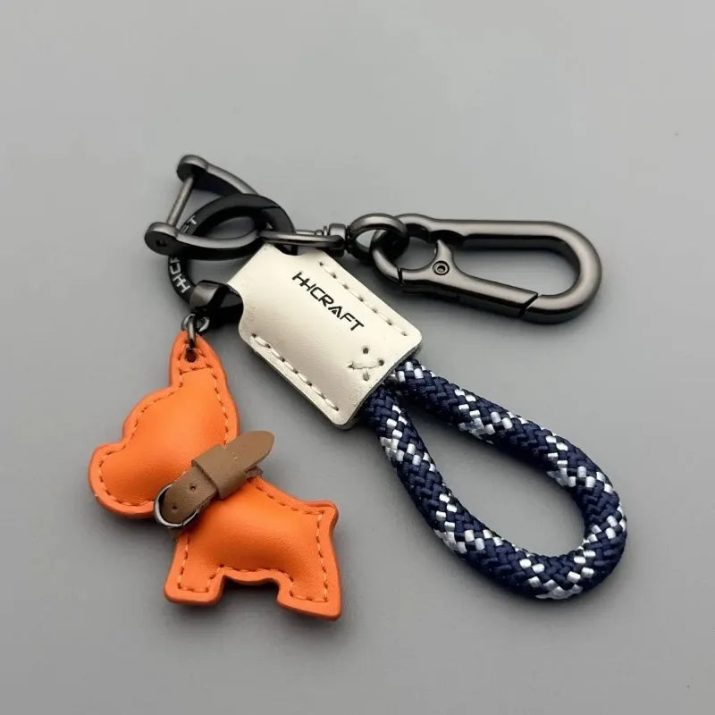 Dog Keychain Leather, Braided Rope Key Chain with Anti-Loss Strap for Women Men, Car Key Organize