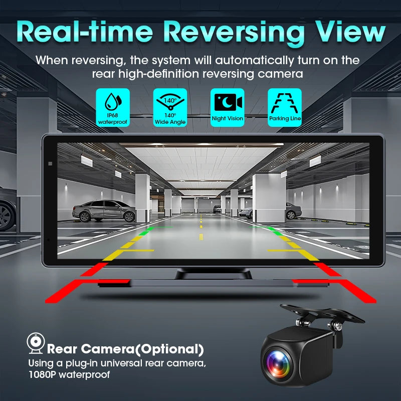 8.1 Inch Carplay & Android Auto 4K 2160P Wifi Dash Cam Rearview Camera Mirror Car DVR GPS Navigation Dual Lens Video Recorder