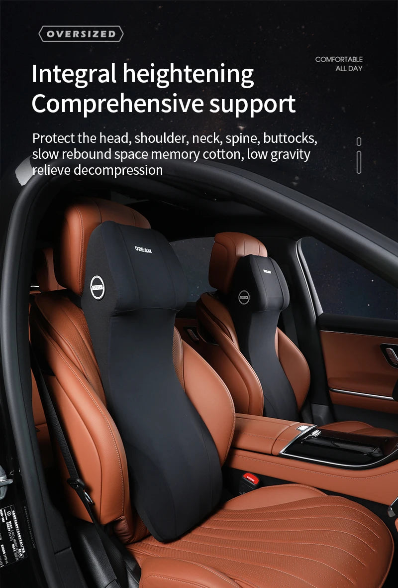Car Leather Headrest Lumbar Support Memory Foam Car Rest Neck Pillow Back Cushion Seat Waist Supports Car Interior Accessories