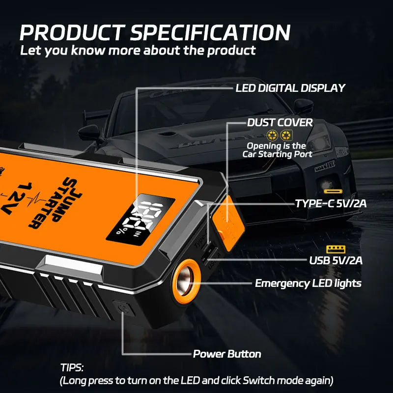 8000mAh Jump Starter Car Power Bank 12V Portable Charger Car Booster Auto Starting Device Emergency Car Battery Starter