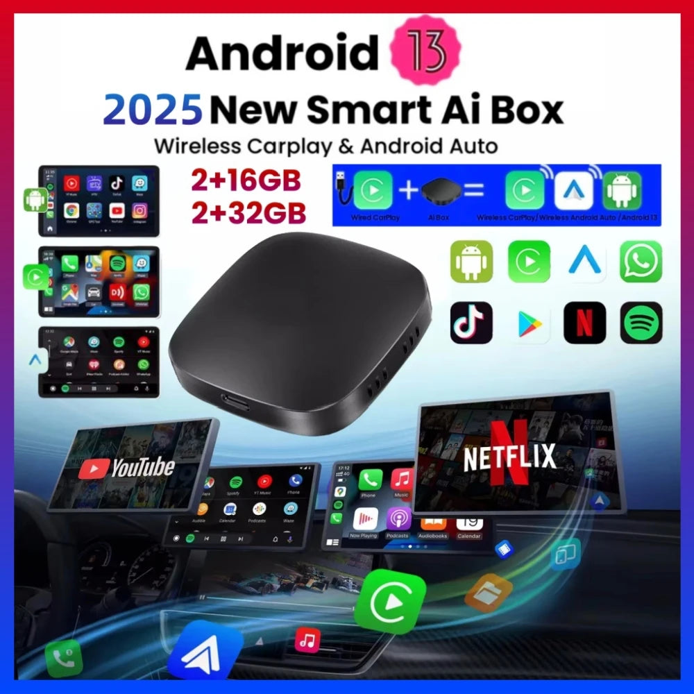 2025 Smart CarPlay Ai Box Android 13 TV Box Wifi Wireless Android Auto Built-in Play Store For Netflix YouTube OEM CarPlay Cars