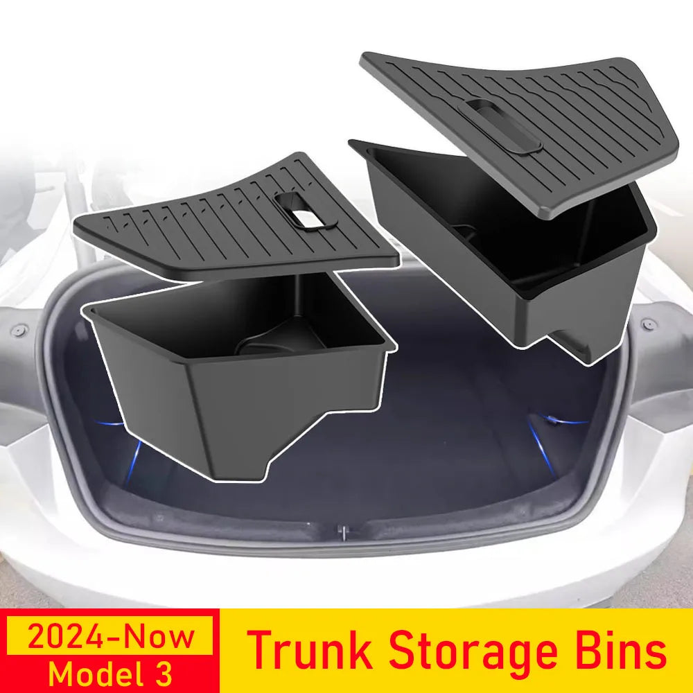 Car Trunk Side Left Right Tidying Packet Storage Box For Tesla Model 3 2024 2025 TPE Felt Mat Cover Organizer Travel Accessories