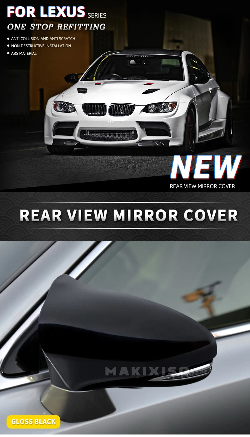 New 2x Rearview Mirror Cover Wing Side Mirror Cap for Lexus IS200 IS250 IS300 IS350 2013-2020 M Style Rear View Mirror Cover Cap