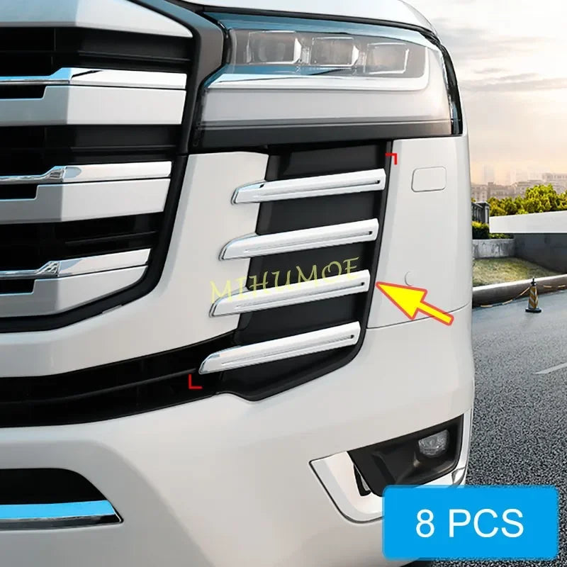 For Toyota Land Cruiser 300 LC300 Car Exterior Front Bumper Grill Grille Trims Moulding Glossy Chrome 2022 2023 2024