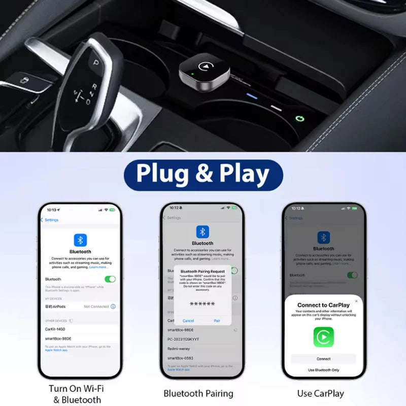 New 2in1 Wired to Wireless CarPlay Adapter, Android Auto Dongle, High-Quality Car Accessory Smart Box 5GHz WiFi Type-C/USB