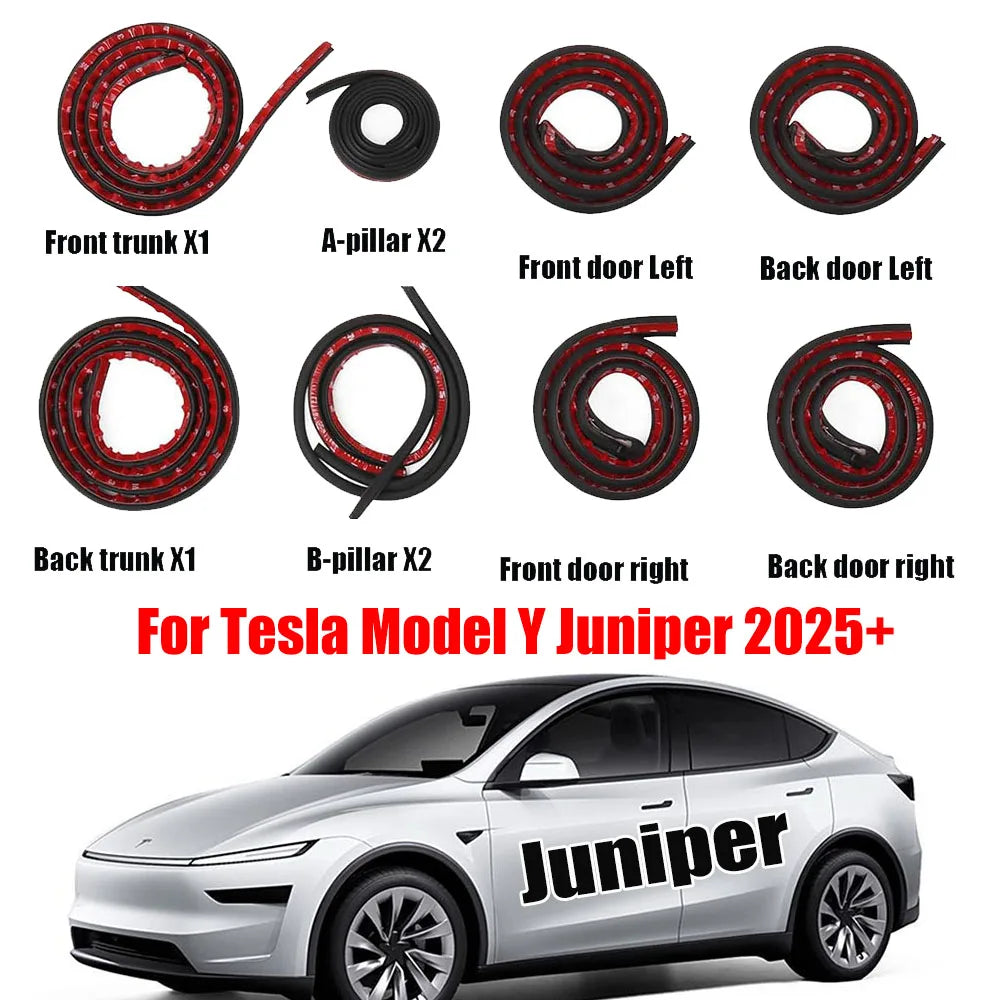 10pcs Door Seal Soundproof Kit For New Tesla Model Y Juniper 2025+ Launch 2025+ Rubber Weather Draft Seal Strip Wind Noise Kit
