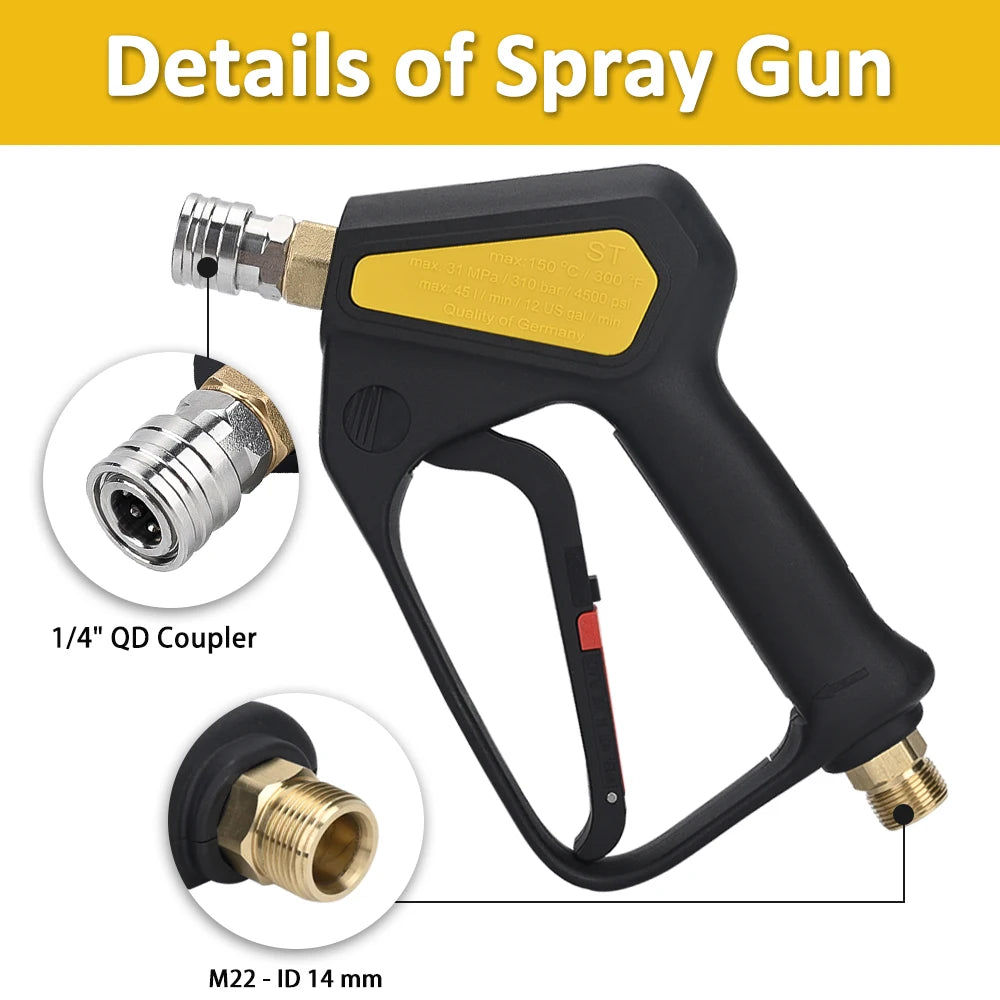 Replacement High Pressure Short Washer Gun ST-2300.Power Washer Trigger Spray Gun with 1/4" Quick Connector Max 310 Bar 4500 PSI
