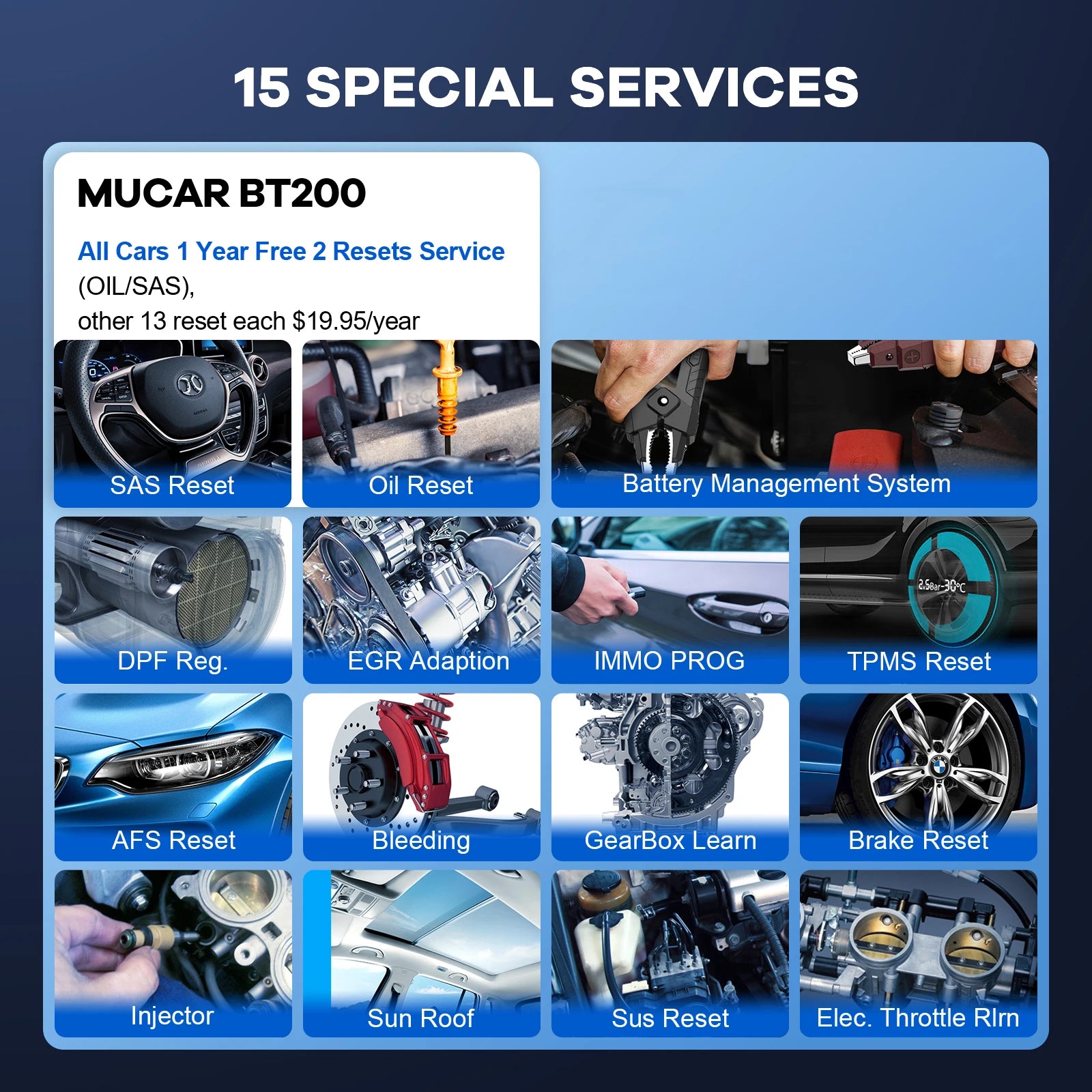 MUCAR BT200 Automotive OBD2 Scanner Car Diagnostics Full System OIL SAS Reset Auto Scan Erase Error Code Reader