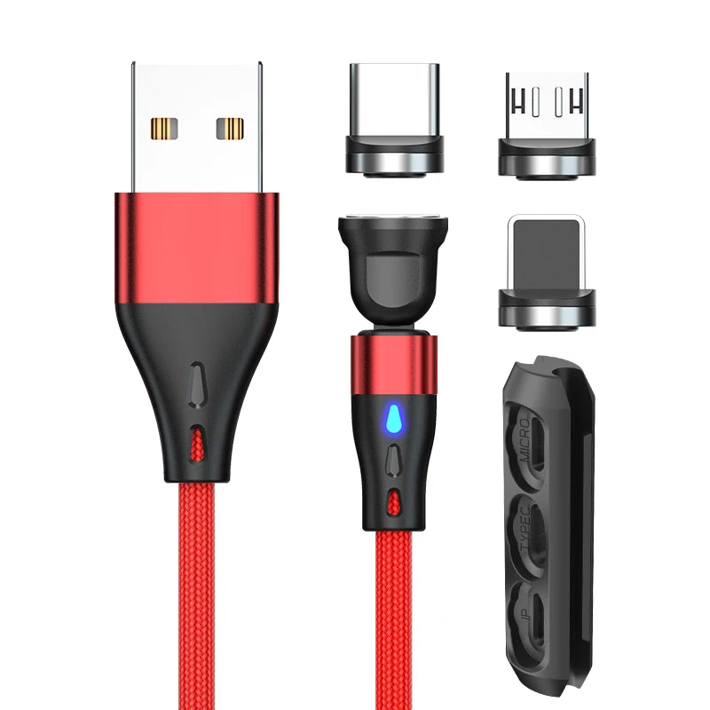 540 Rotate Magnetic Cable 3A Fast Charging Micro USB Type C Cable For iPhone 15 14 Xiaomi Samsung Data Cord with Storage Case
