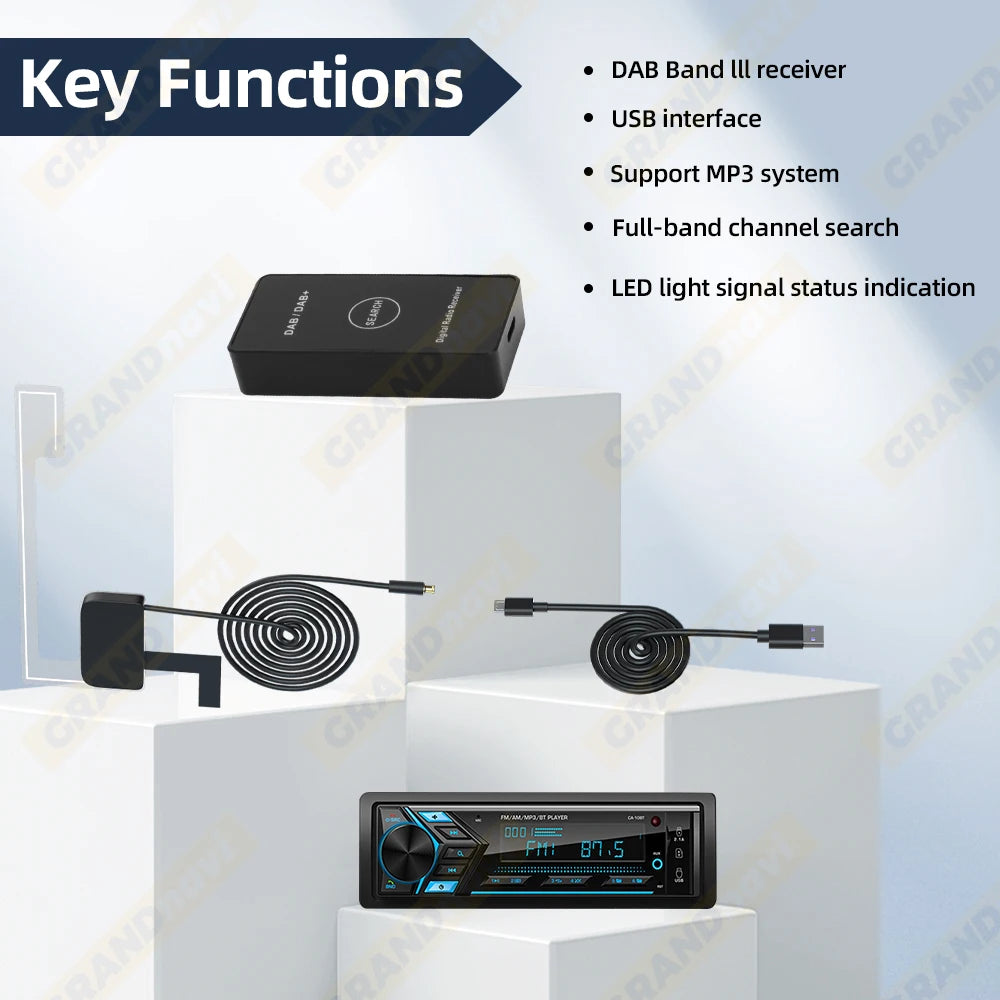 Grandnavi Car DAB+ Digital Radio Box DAB+ Receiver Antenna USB Interface Portable Only For MP3 Player With USB Ports