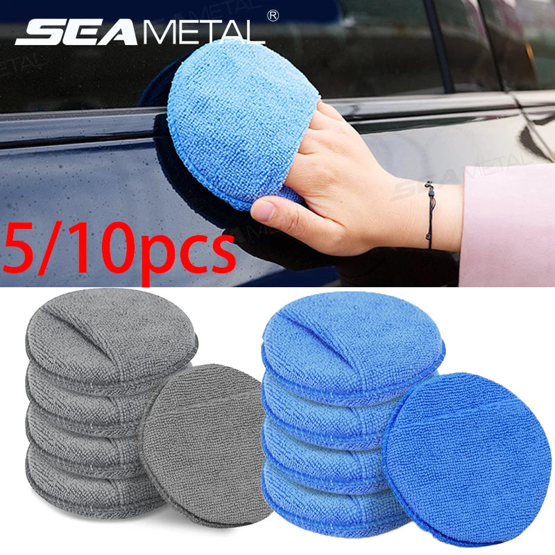 SEAMETAL 5/10Pcs Car Detailing Applicator Pads Car Care Waxing Polish Sponges Soft Microfiber Round Pocket Foam Sponges Car Care