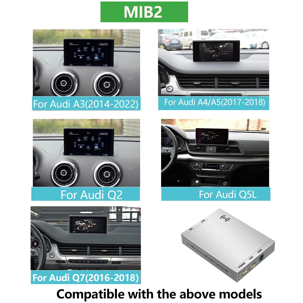 AUTOABC Wireless CarPlay Android Auto Interface for Audi A3 A4 A5 Q2 Q7 Q5L 8V Cassette with MIB AirPlay Mirror Link Multimedia