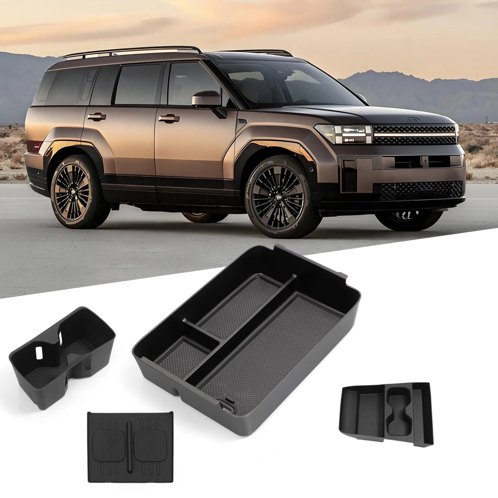 for Hyundai Santa Fe 2024 2025 2026 Storage Box Cup Holder Anti Dirt Pad Car Interior Accessories Organizer Tidying Black