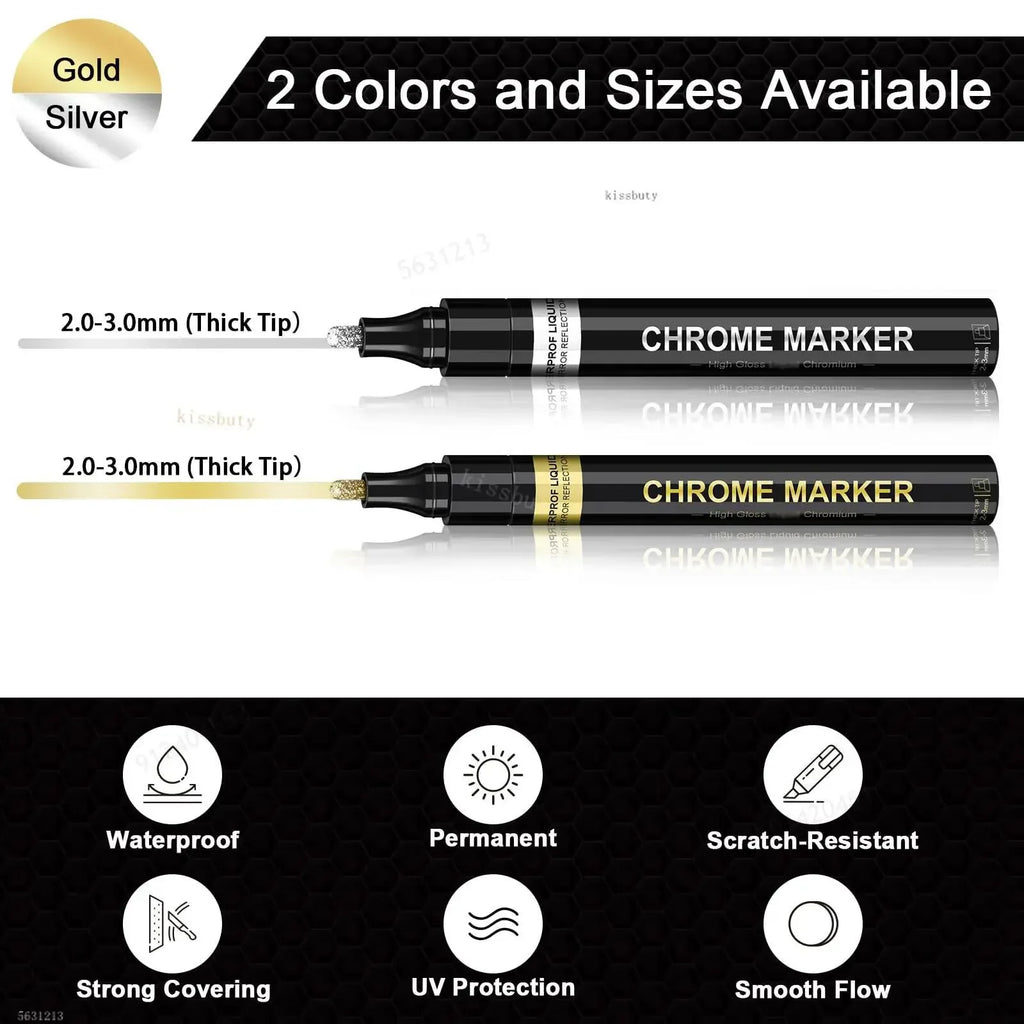 1-5Pcs Chrome Paint Marker Reflective Fluid Mirror Paint Pen 2mm Silvery Ink For DIY Car Styling Model Metal Wood Plastic Stone
