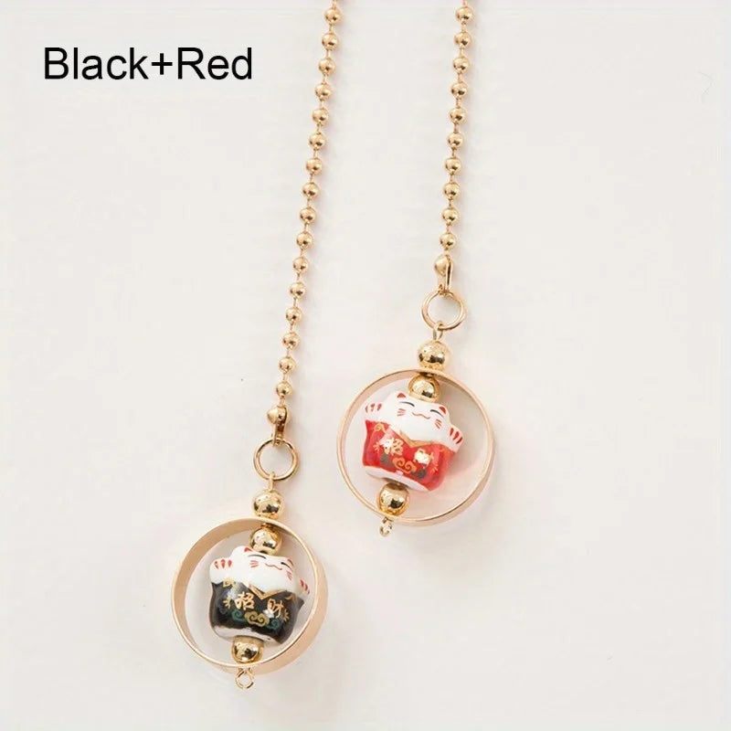 1pc Car Pendant Lucky Cat Car Rearview Mirror Decoration Ceramics Alloy Hanging Ornament Automobile Dashboard Accessories Gift