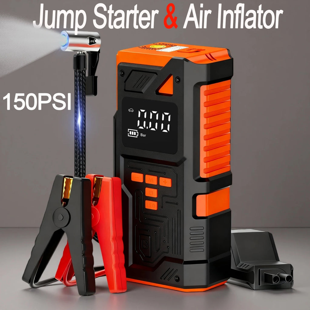JKUOO Portable Car Jump Starter with Air Compressor -Outdoor Emergency Power for Lead-Acid Batteries, Tire Inflation &Monitoring