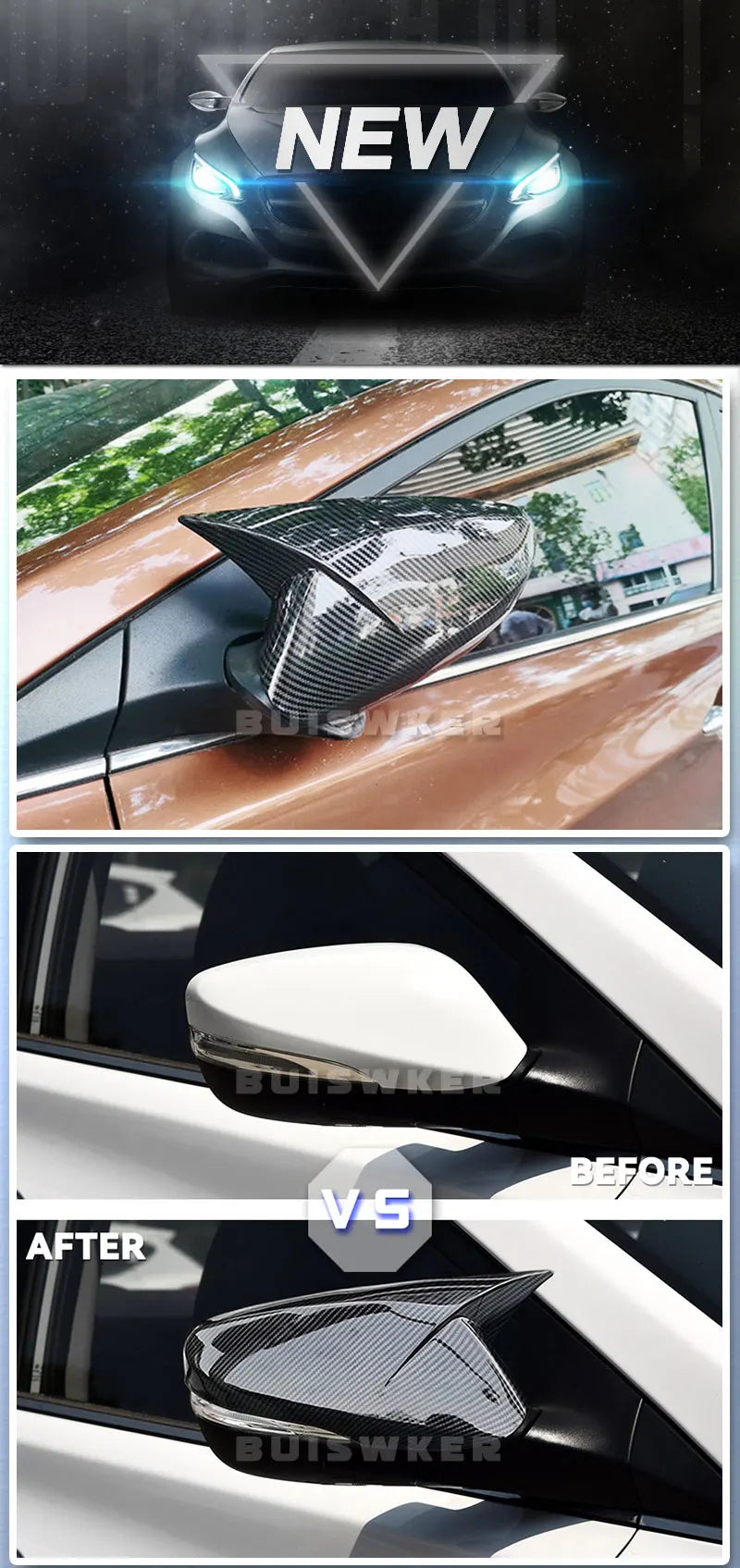 For Hyundai Veloster 2012-2018 Car Rear View Mirror Cover Exterior Accessoires Ox Horn Side Shell Reverse Caps Trim Carbon Fiber