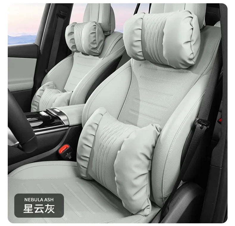 Quality Nappa Leather Car Headrest Lumbar Support Cushion Comfortable Soft Car Neck Pillows Waist Pillow Car Interior Accessorie