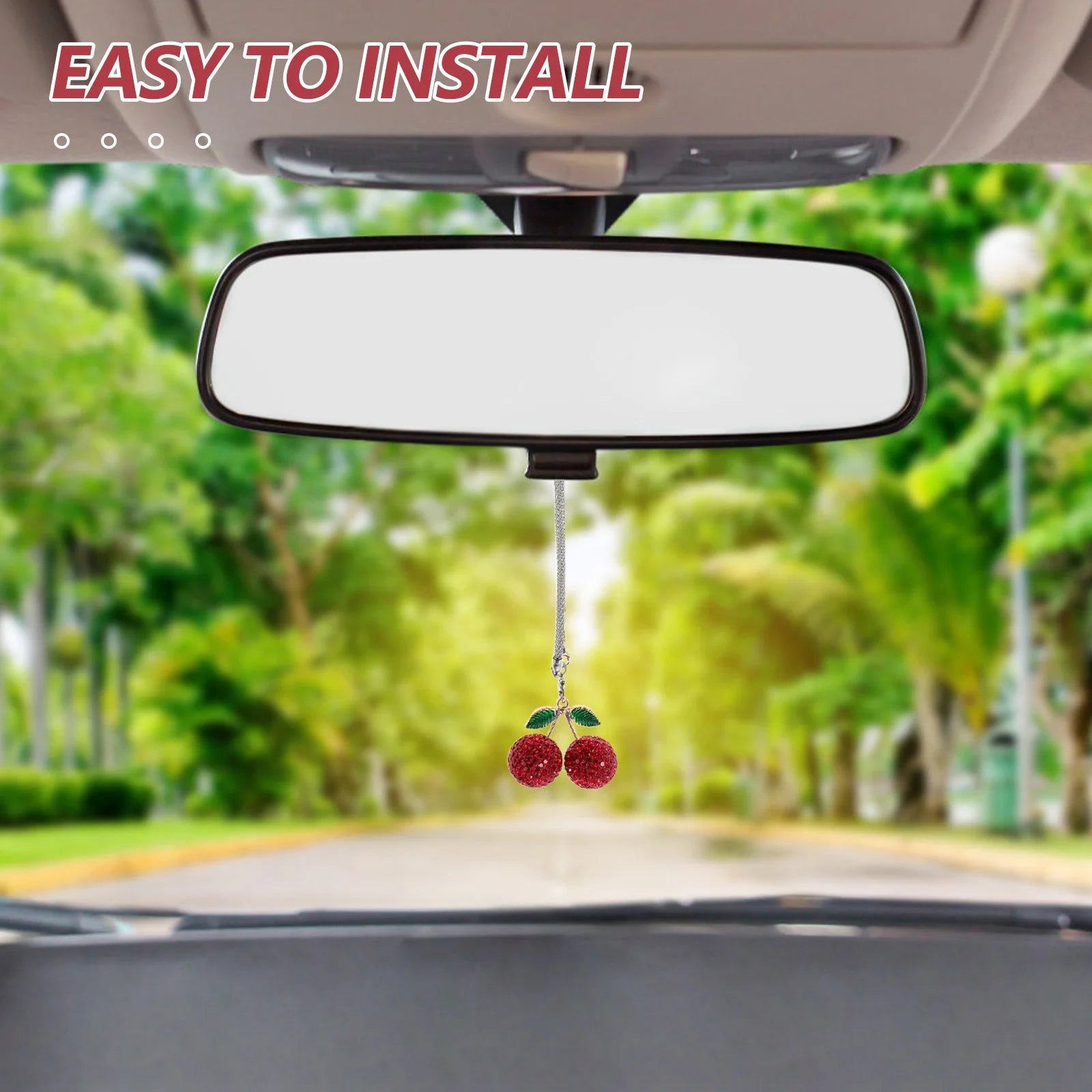 Car Interior Hanging Decor Rhinestone Cherry Pendant For Cars Trucks Stylish Mirror Charm Auto Ornament Vehicle Accessories