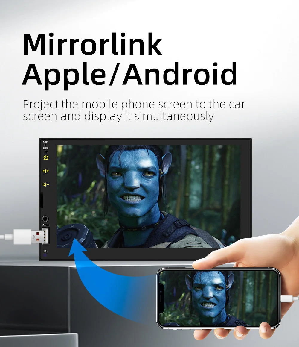 BQCC 7 Inch 1Din 2Din Car Radio Carplay Android Auto Multimedia Player HD Touch  Screen FM AUX BT MirrorLink Universal Car Audio