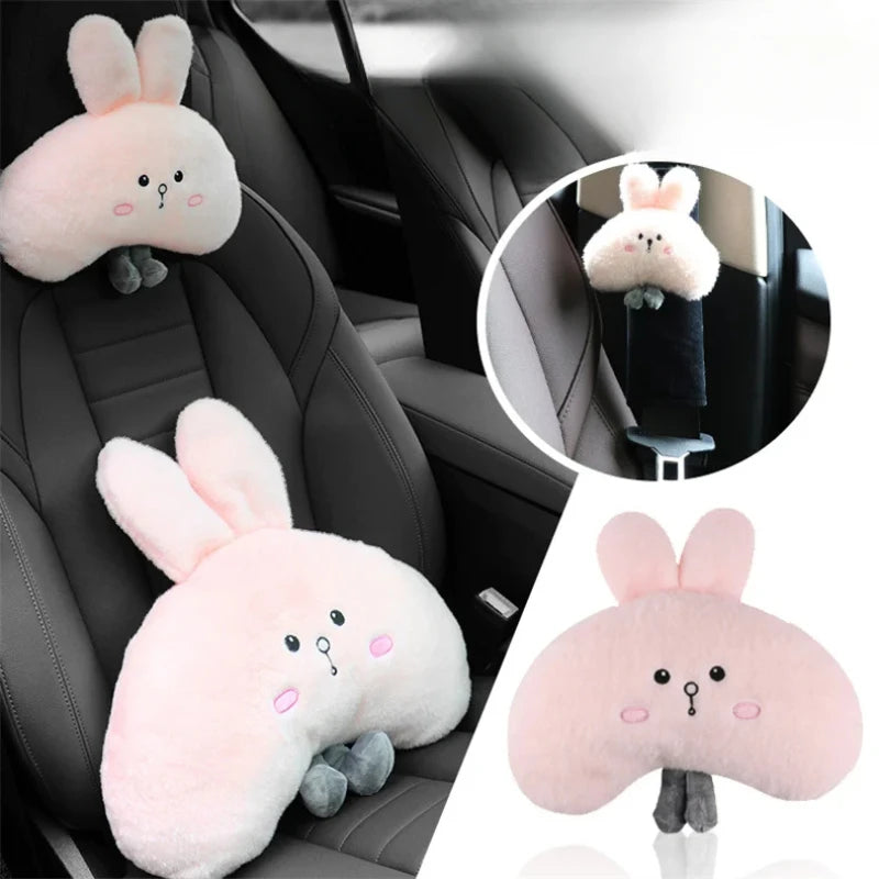 Woman Girl Neck Cushion Rabbit Car Accessories Seat Belt Shoulder Pad Animal Cervical Pillow Universal Headrest Cute Neck Pillow