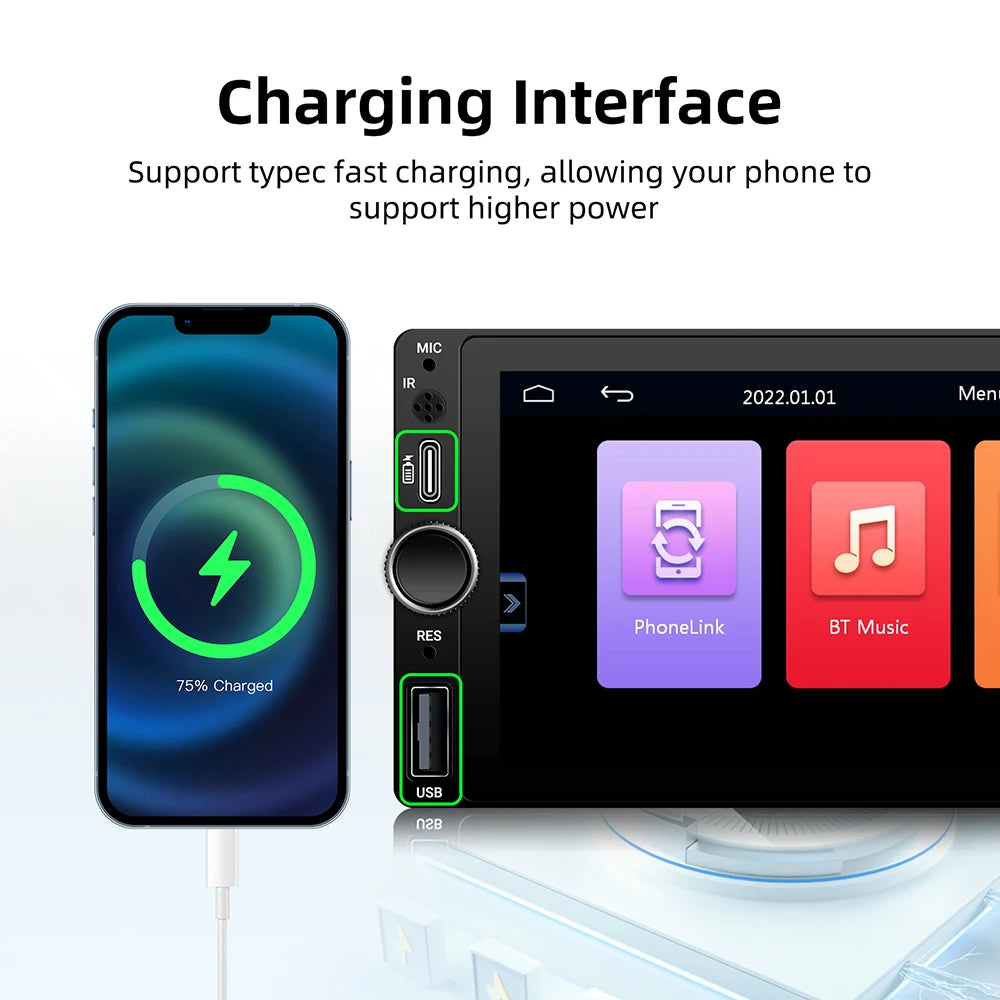Universal 1 Din Android 6.86 Inch HD Touch Screen Wireless CarPlay Auto Car Radio Multimedia Video Player GPS FM