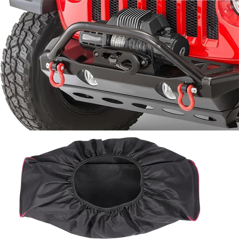 1/2PCS Durable 600D Soft Waterproof Winch Dust Cover Driver Recovery 8,000 -17,500 Lbs Black Car Accessories