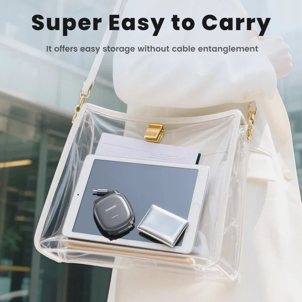 Toocki 100W Type C Retractable Cable For iphone 16 15 Pro Max Samsung Fast Chaerger Cable Mini Size 480Mdps Data Cable