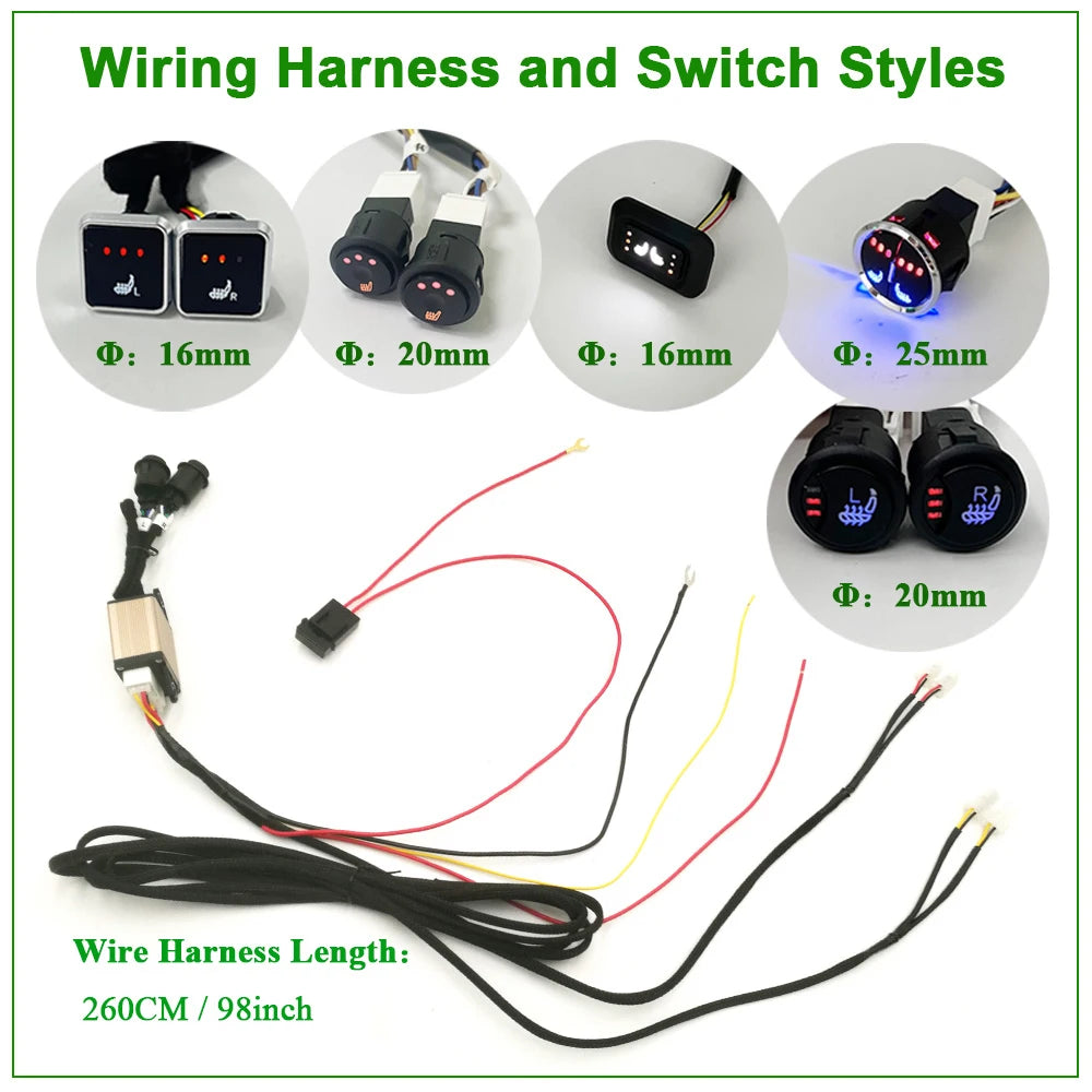 Universal Built-in Car Seat Heater Kit Fit 2 Seats 12V 100W Carbon Fiber Heating Pads with 3 Levels Control Switch System