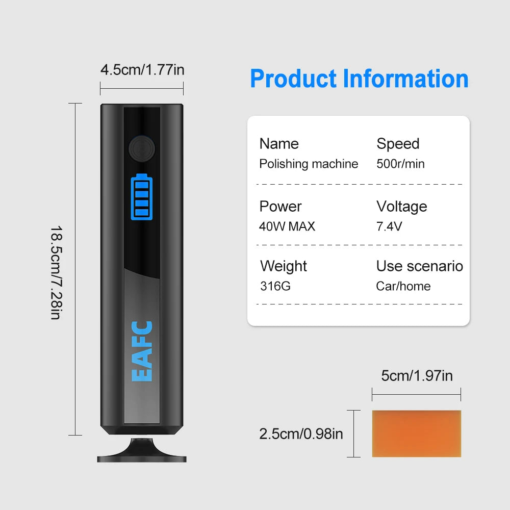 EAFC 40W Car Polisher & Waxer Sanding Machine Cordless PolisherforPaint Scratch Repair WindshieldOil Film Removal Cleanig Waxing