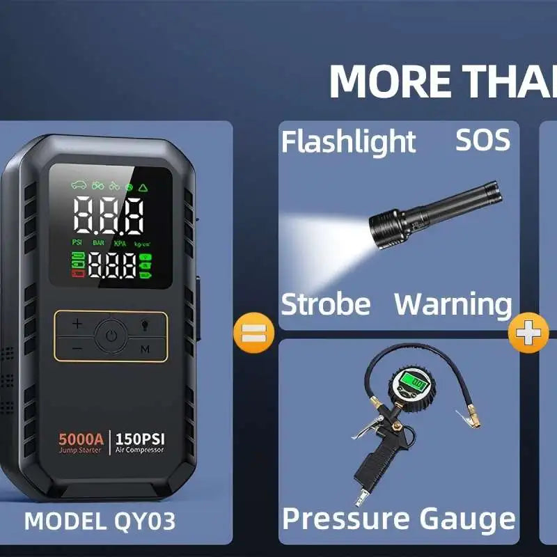 Multifunctional 2-in-1 Car Jump Starter with Air Compressor Tire Inflator Emergency Battery Booster Portable Power Bank