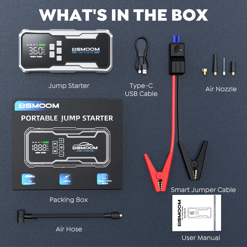 Car Jump Starter Pump Air Compressor Starting Device Booster 59.2Wh Power Bank 12V Digital Tire Inflator 150PSI