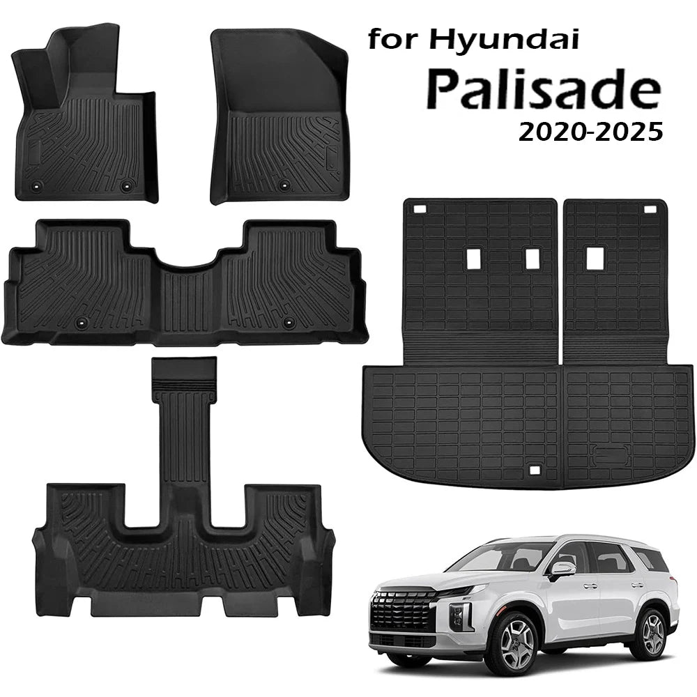 Floor Mats for 2020 - 2024 2025 Hyundai Palisade Trunk Mat with Backrest Mat TPE Waterproof All Weather Protector Cargo Liner