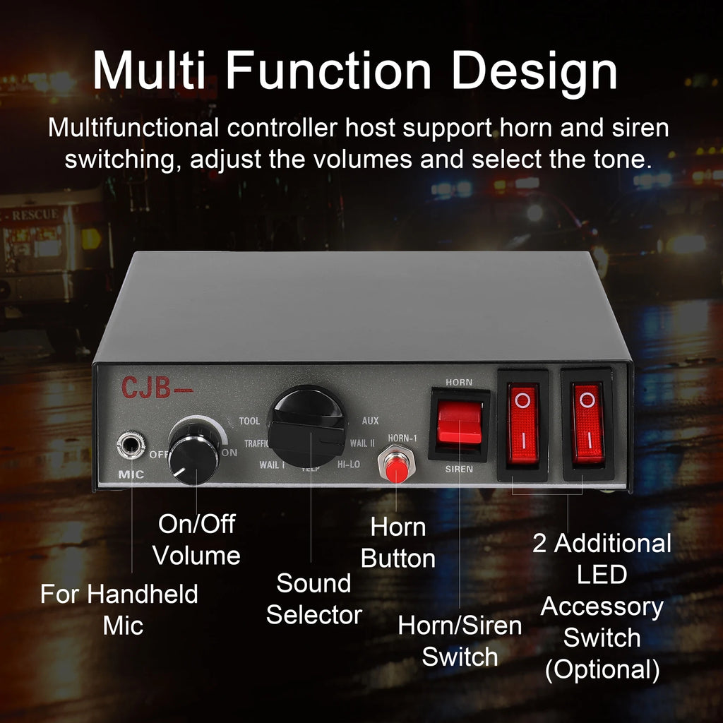 200W 9-Tone Car Loud Warning Alarm Emergency Siren Horn Kit Electronic PA System with Handheld Microphone 12 V for Car Truck