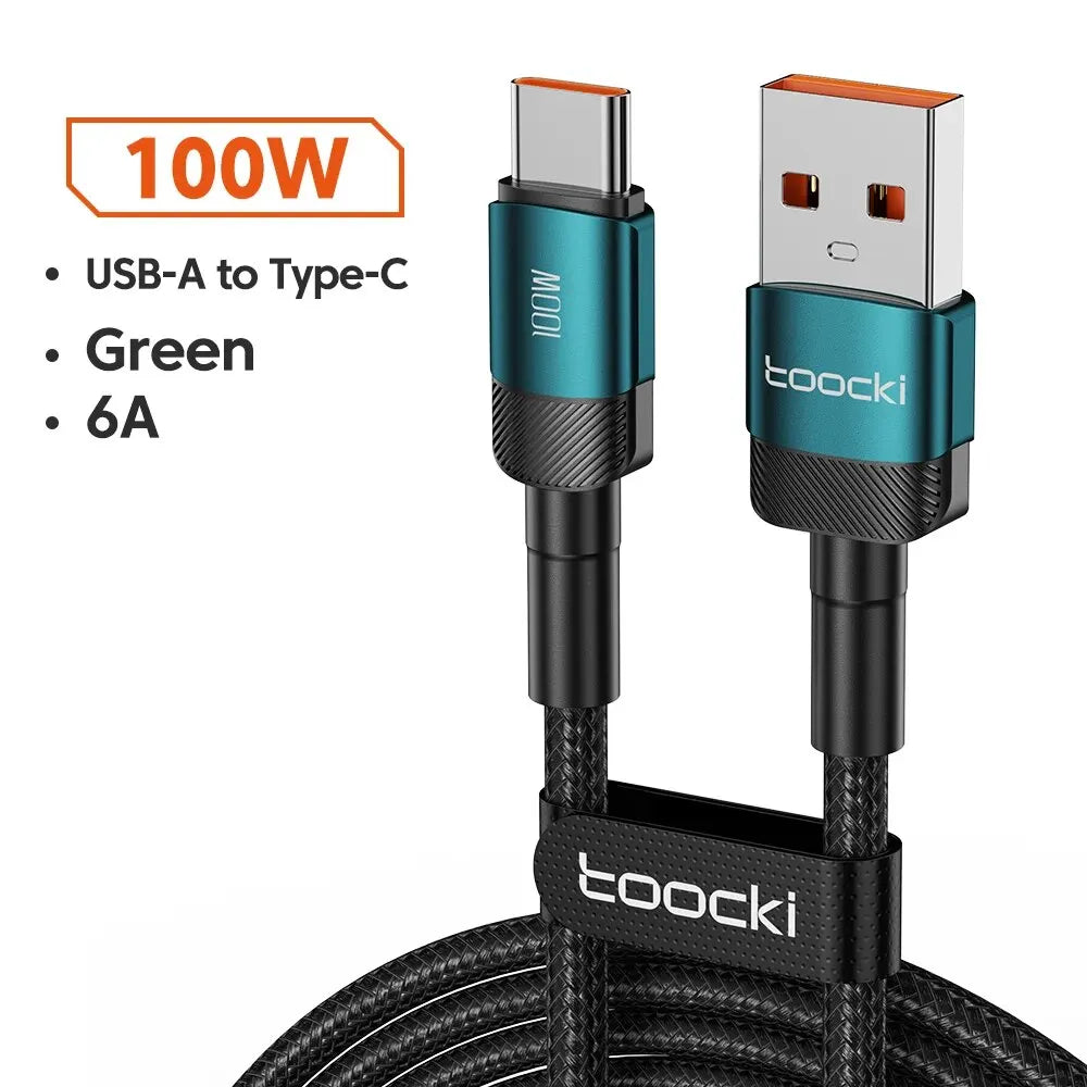 Toocki 6A USB Type C Cable for Xiaomi POCO Samsung Huawei 100W Fast Charging Charger USB C Data Cord TypeC Cable