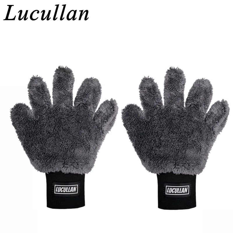 Lucullan Double Side Microfiber 5 Finger Mitt Super Soft Scratch Free Flexibility Conforms To Any Shape