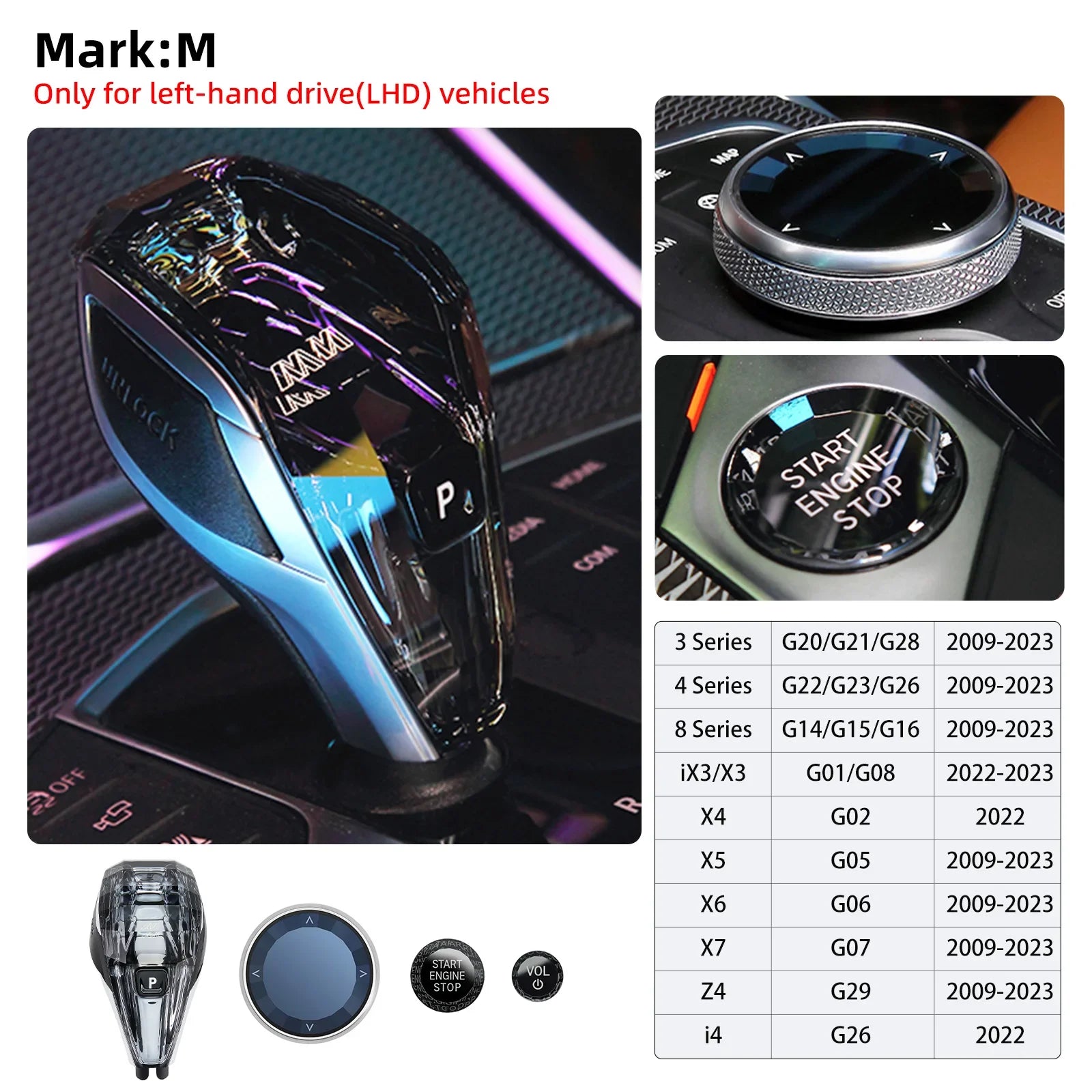 4 Piece Set Crystal Gear Shift Knob LHD for BMW X3/X5/X6 3/4/7 Series G20 G21 G28 G12 X6 G06 X7 G07 Ix3 G08 I4 G26 G70 X5 G05