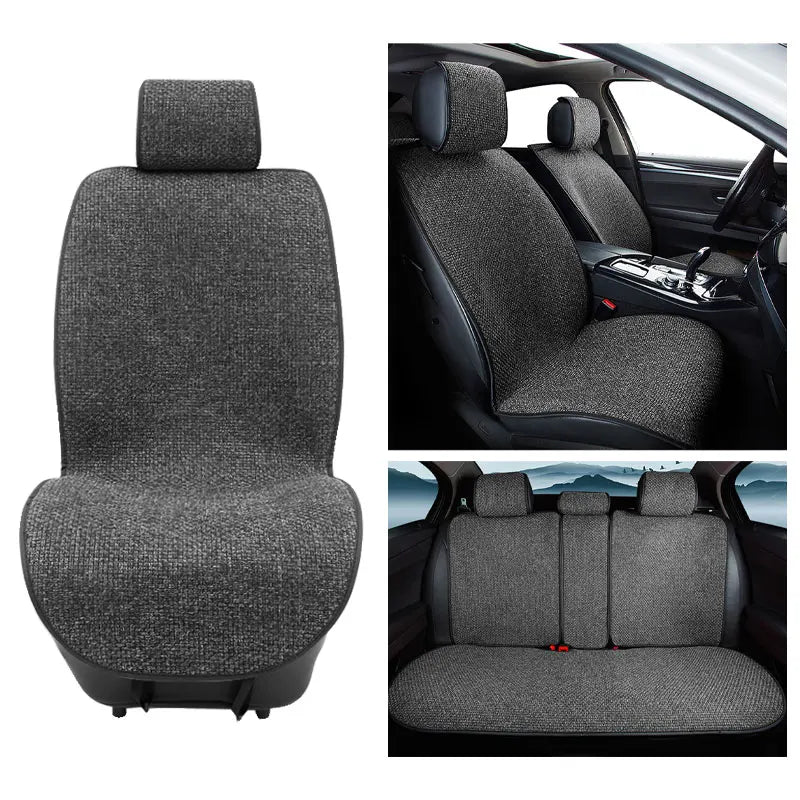 SEAMETAL Flax Car Seat Cover Breathable Sweatproof Linen Car Seat Cushion with Backrest Pad 4-Season Universal for 98% Vehicles