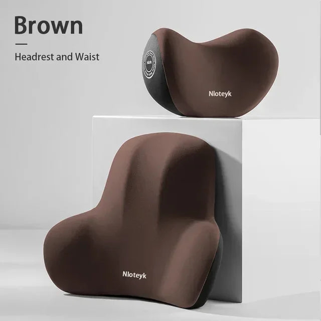 Memory Foam Headrest Lumbar Support Set Ergonomic Neck Pillow Back Cushion Car Driver Seat Comfort Breathable Polyester Fabric