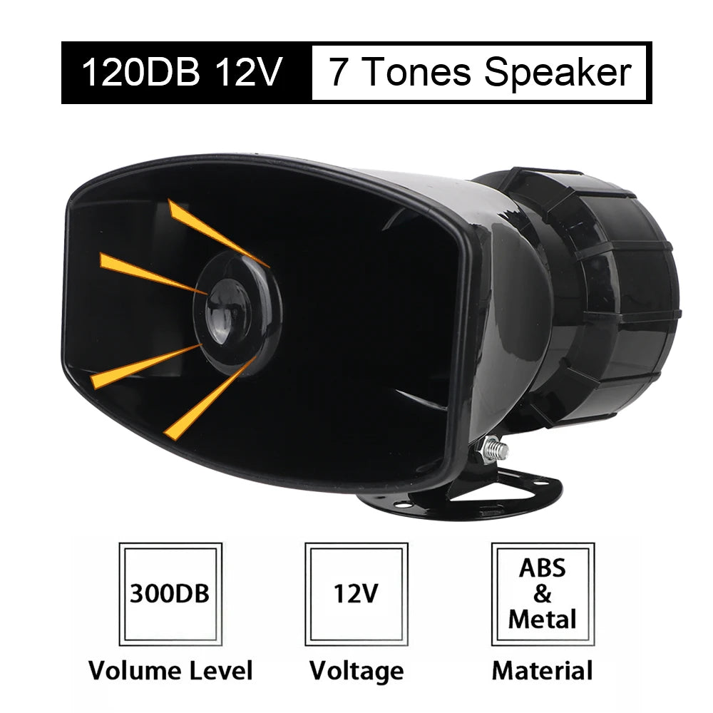 Car Warning Alarm Megaphone Button backlight Multi-tone & Claxon Horn Car Horn Police Siren Air Horn Speaker 120DB Loud 12V 100W
