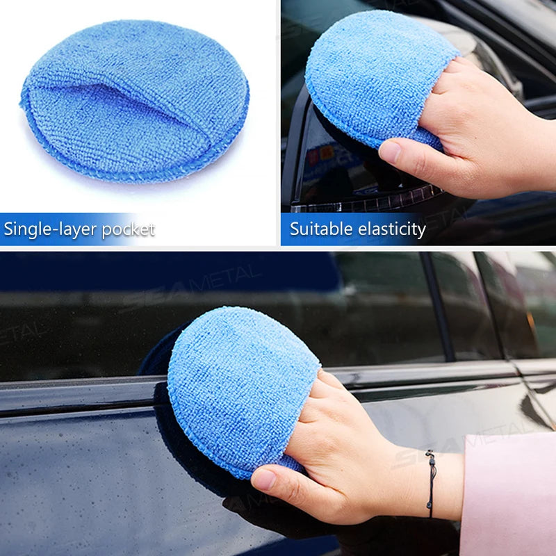 SEAMETAL 5/10Pcs Car Detailing Applicator Pads Car Care Waxing Polish Sponges Soft Microfiber Round Pocket Foam Sponges Car Care