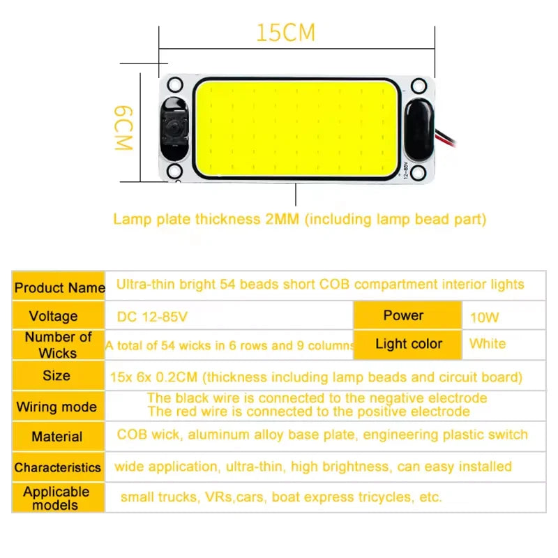2PCS 108/54LED Compartment Interior Light 12V 24V Highlight COB Cabin Interior Reading Light Bar Strip For Lorry Truck RV Camper