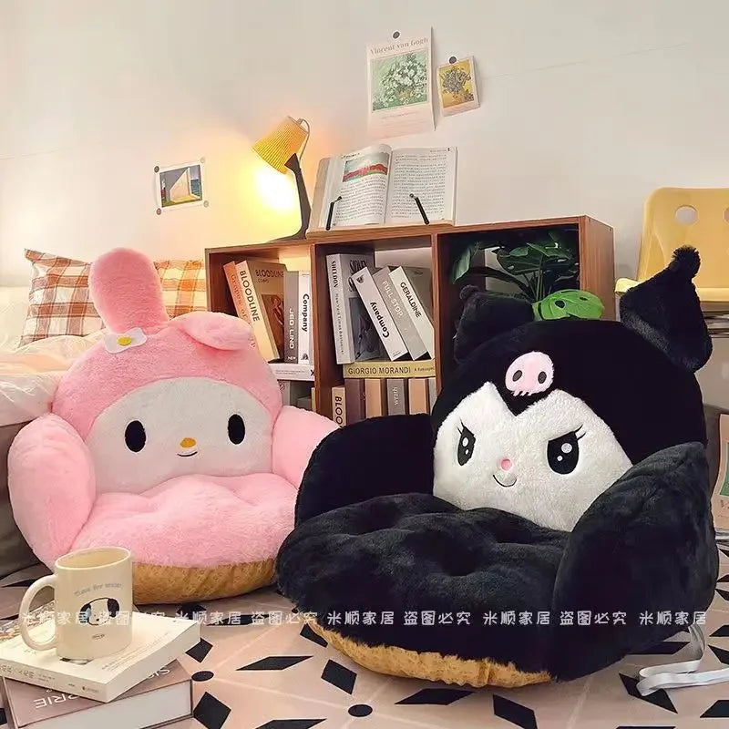 Kawaii Cinnamoroll Big Size Cute Plush Half Surrounded Black Kuromi Cushion Backrest Dormitory Office Non-Slip Chair Cushion